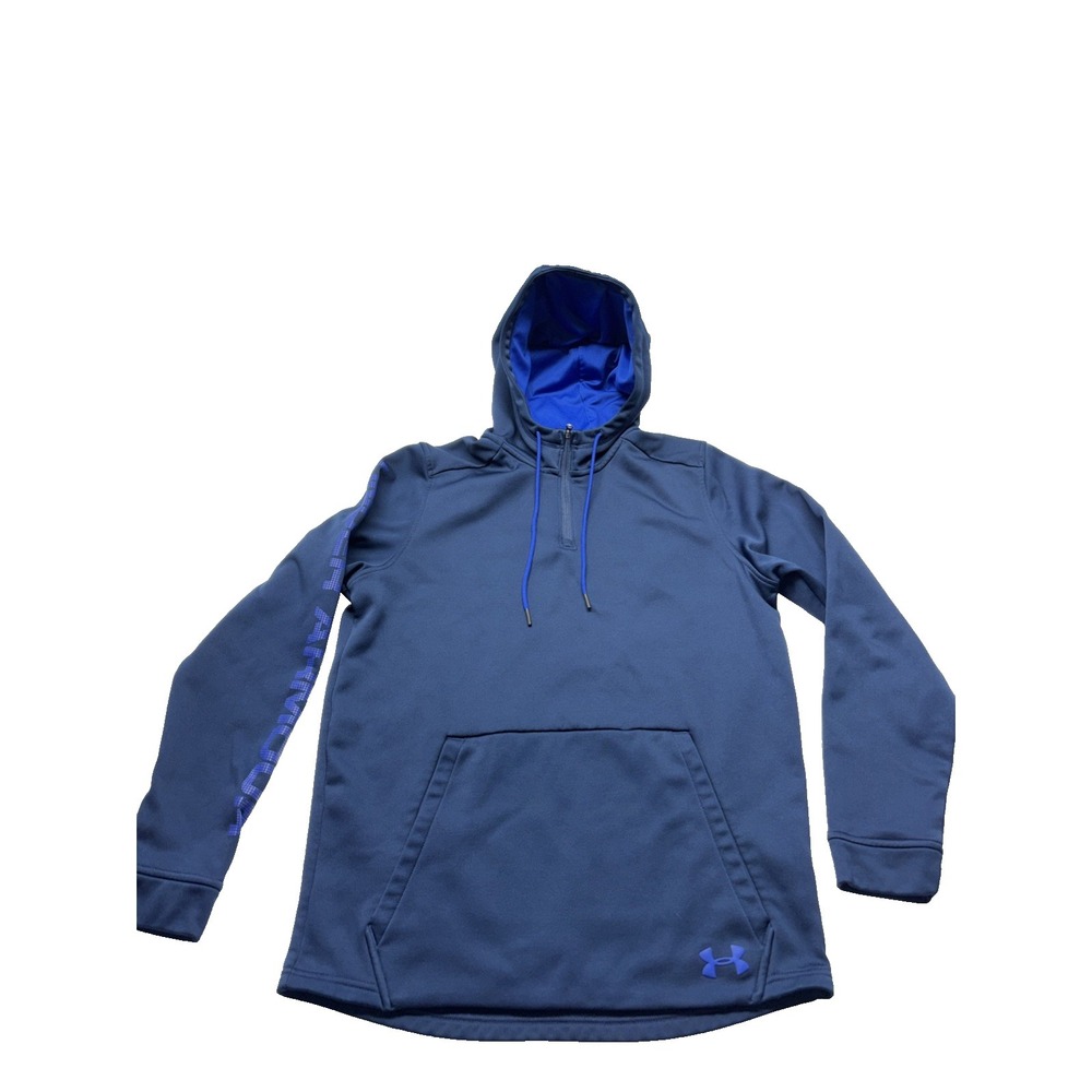 Under Armor Loose Cold Gear Pullover Hoodie Sweatshirt Blue Mens Size Med